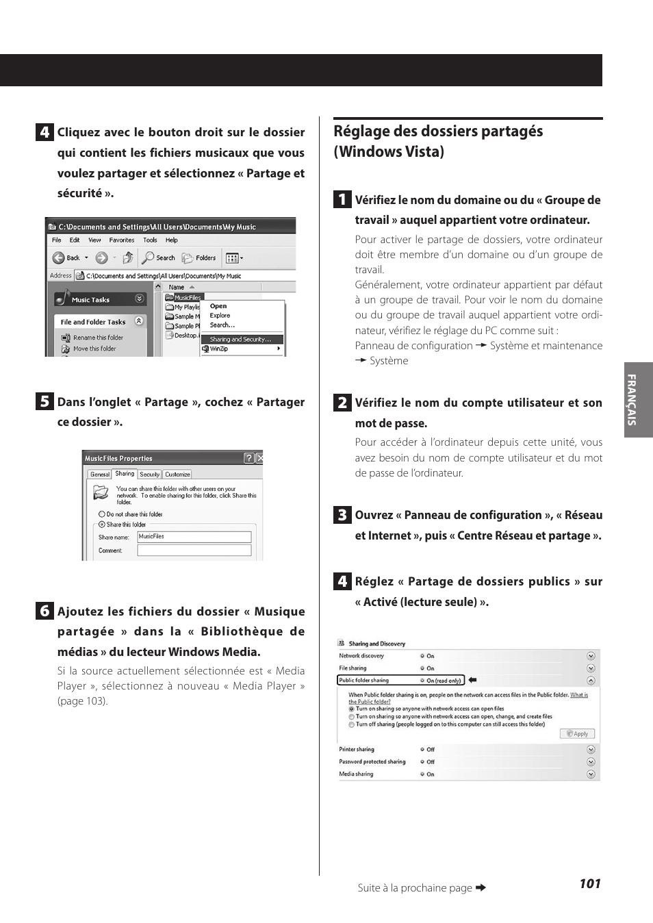 Réglage des dossiers partagés (windows vista) 1 | Teac NP-H750 User Manual | Page 101 / 176