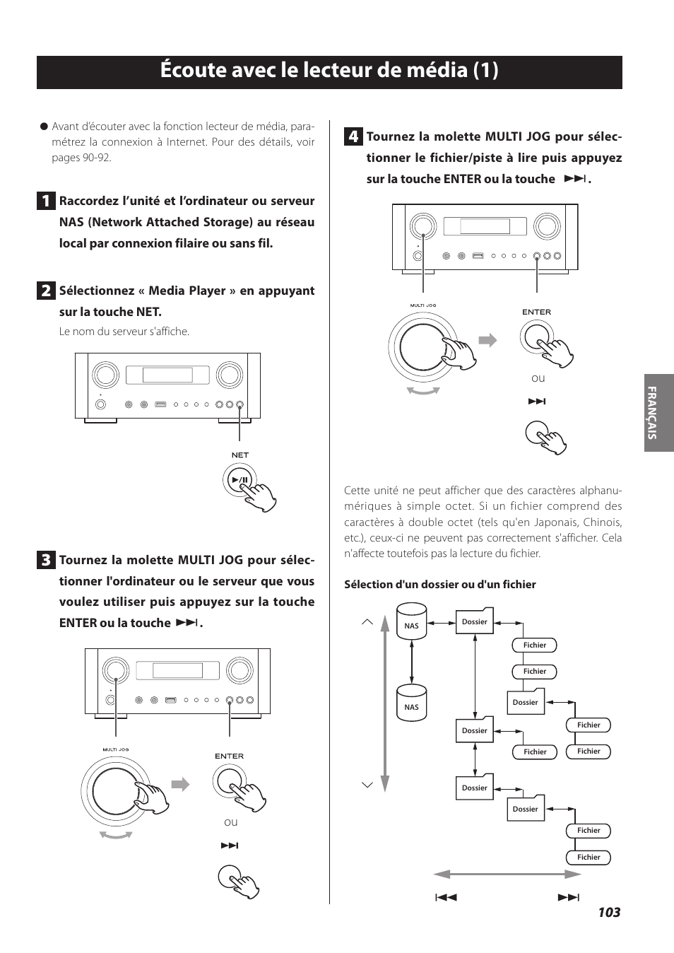 Écoute avec le lecteur de média, Écoute avec le lecteur de média (1) | Teac NP-H750 User Manual | Page 103 / 176