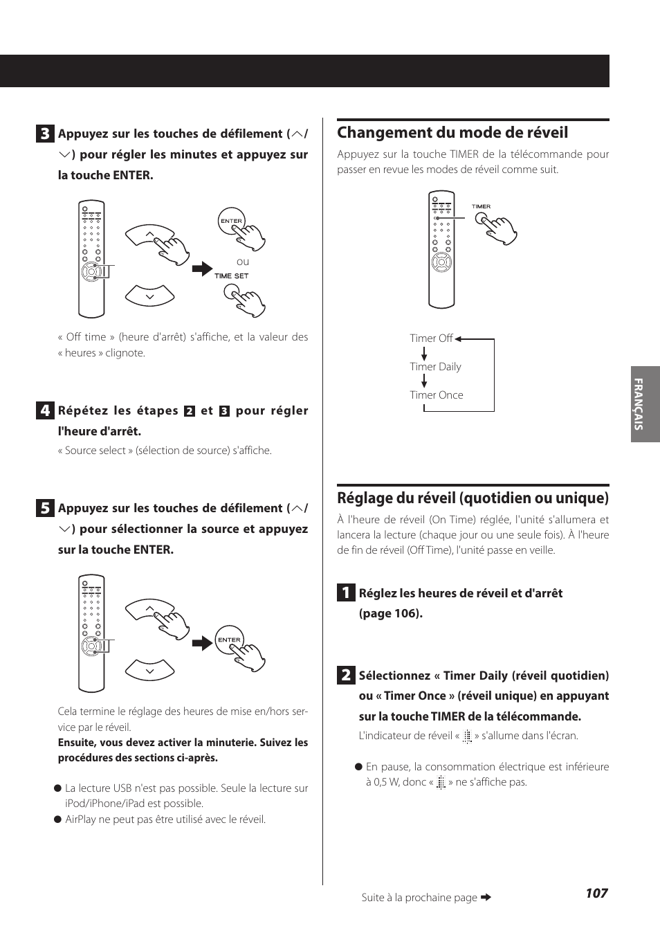 Changement du mode de réveil, Réglage du réveil (quotidien ou unique) | Teac NP-H750 User Manual | Page 107 / 176