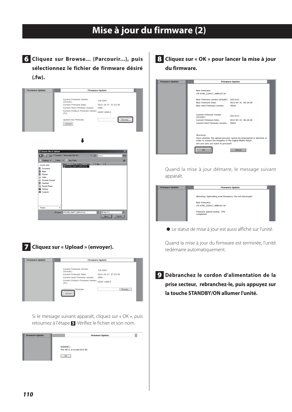 Mise à jour du firmware (2) | Teac NP-H750 User Manual | Page 110 / 176