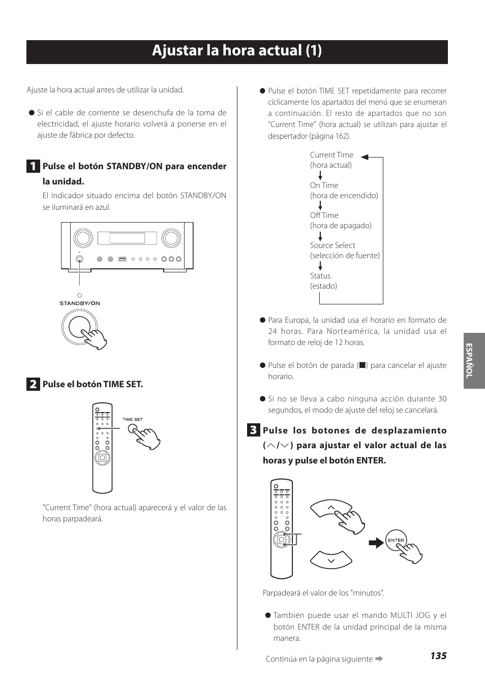 Ajustar la hora actual, Ajustar la hora actual (1) | Teac NP-H750 User Manual | Page 135 / 176