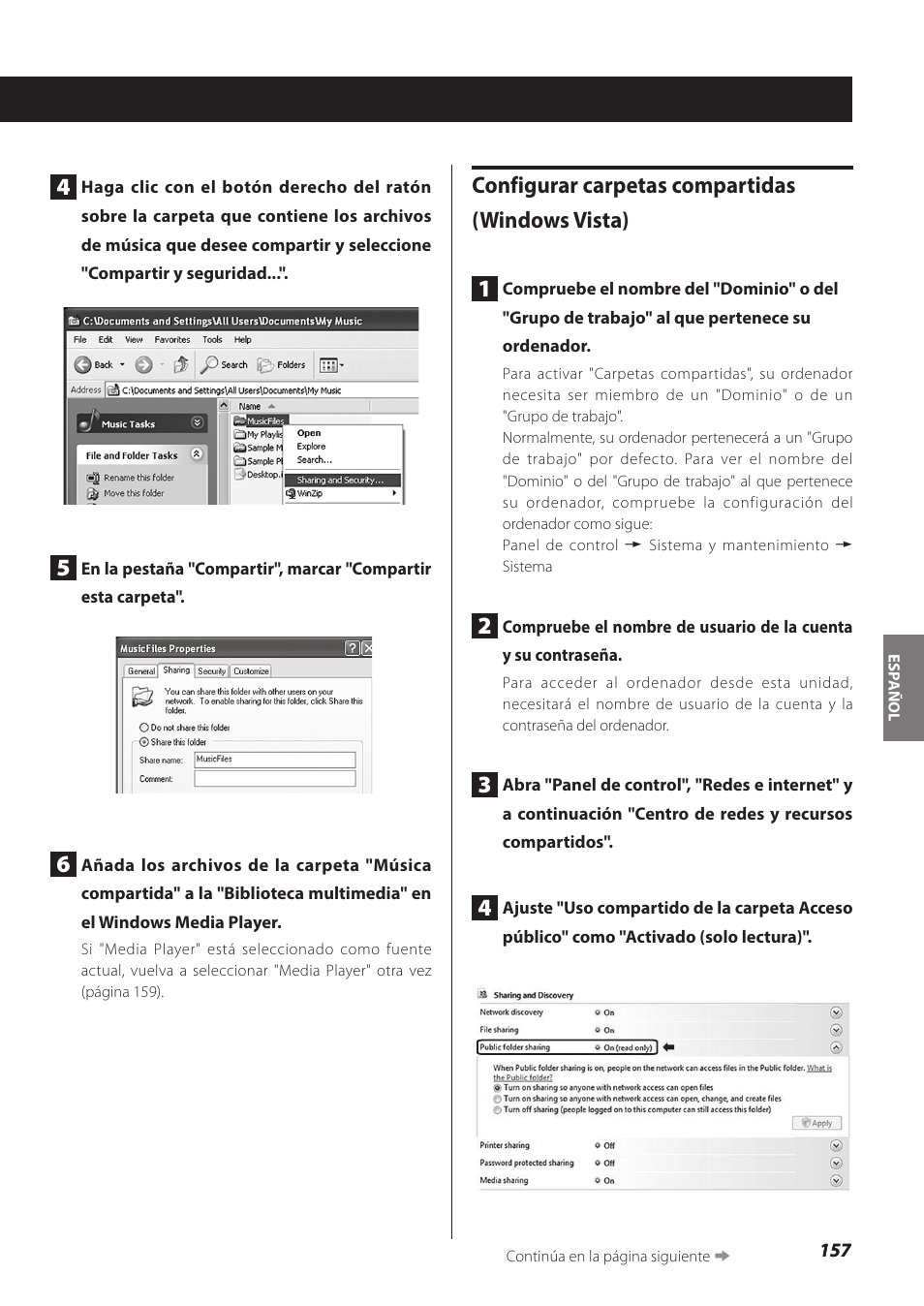 Configurar carpetas compartidas (windows vista) 1 | Teac NP-H750 User Manual | Page 157 / 176