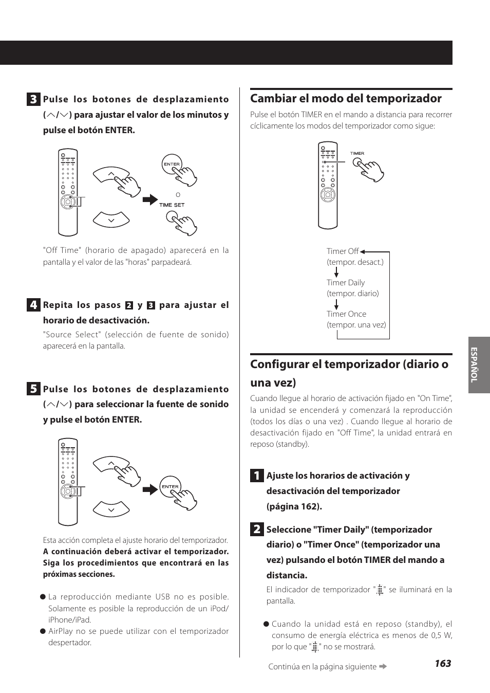 Cambiar el modo del temporizador, Configurar el temporizador (diario o una vez) | Teac NP-H750 User Manual | Page 163 / 176