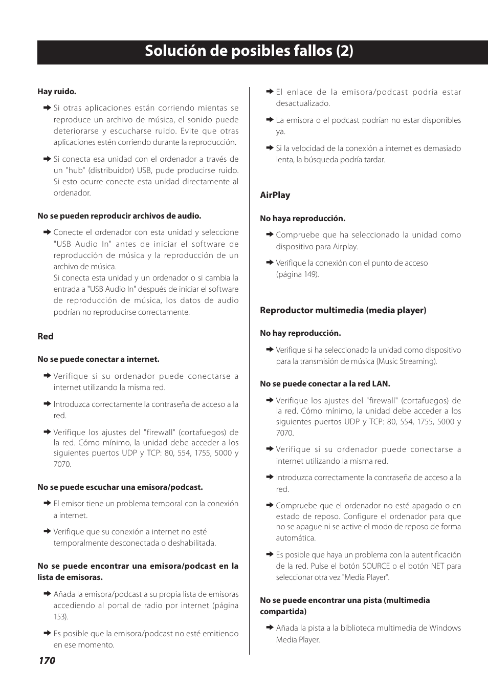 Solución de posibles fallos (2) | Teac NP-H750 User Manual | Page 170 / 176