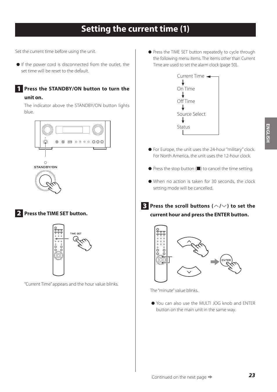 Setting the current time, Setting the current time (1) | Teac NP-H750 User Manual | Page 23 / 176