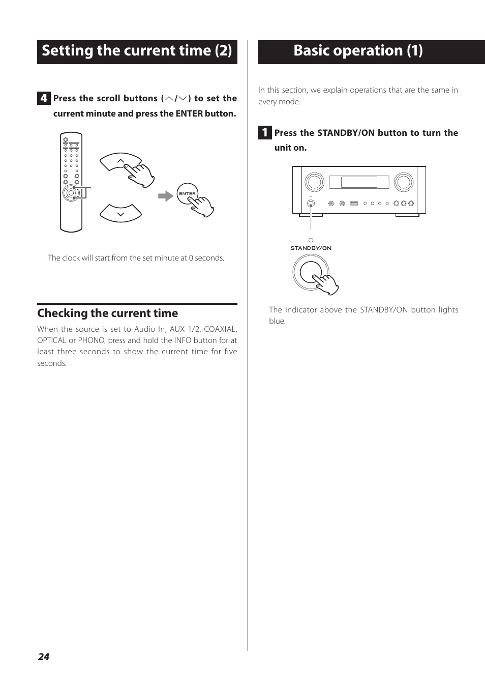 Basic operation, Basic operation (1), Setting the current time (2) | Teac NP-H750 User Manual | Page 24 / 176