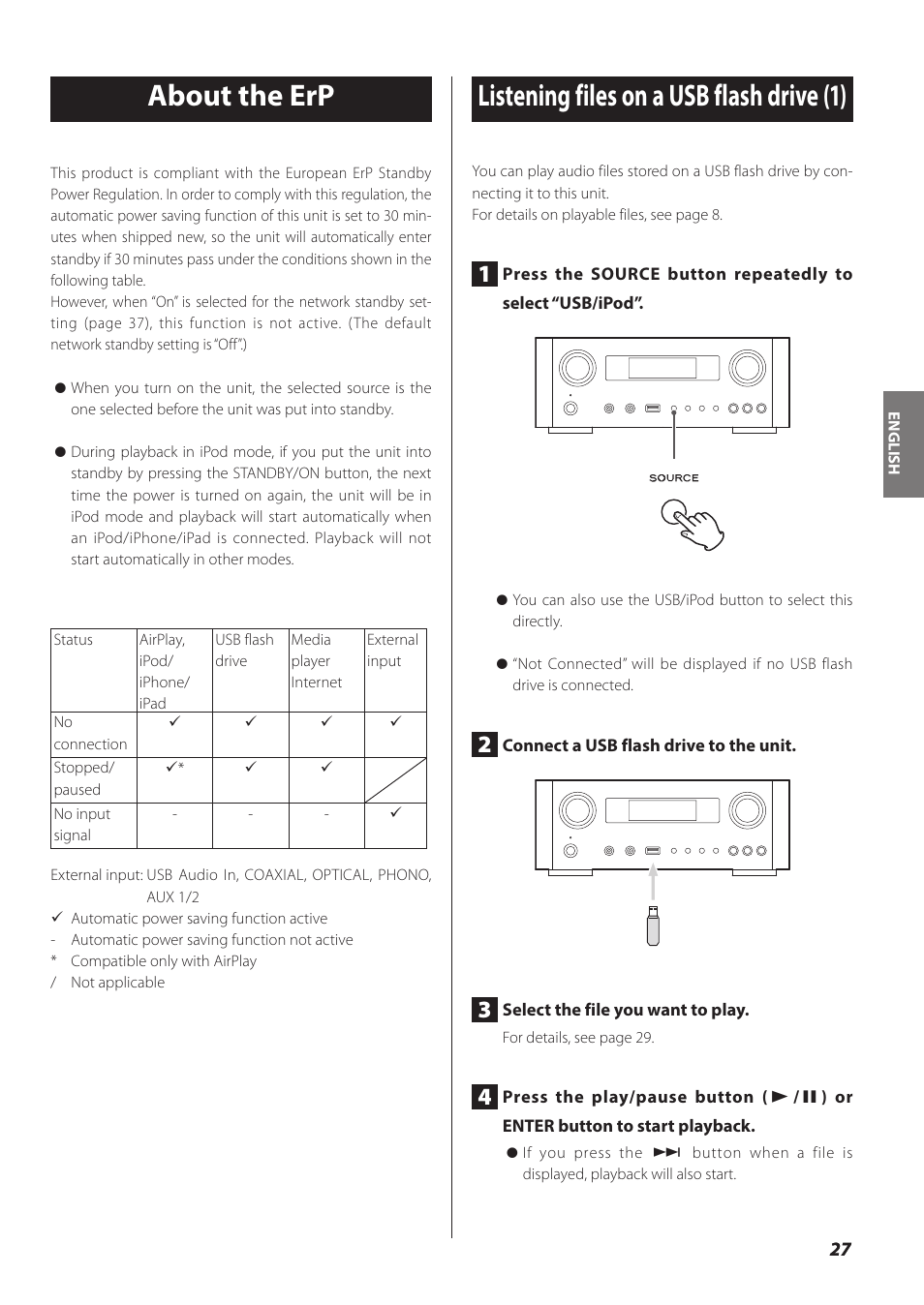 About the erp, Listening files on a usb flash drive, About the erp listening files on a usb flash drive | Teac NP-H750 User Manual | Page 27 / 176