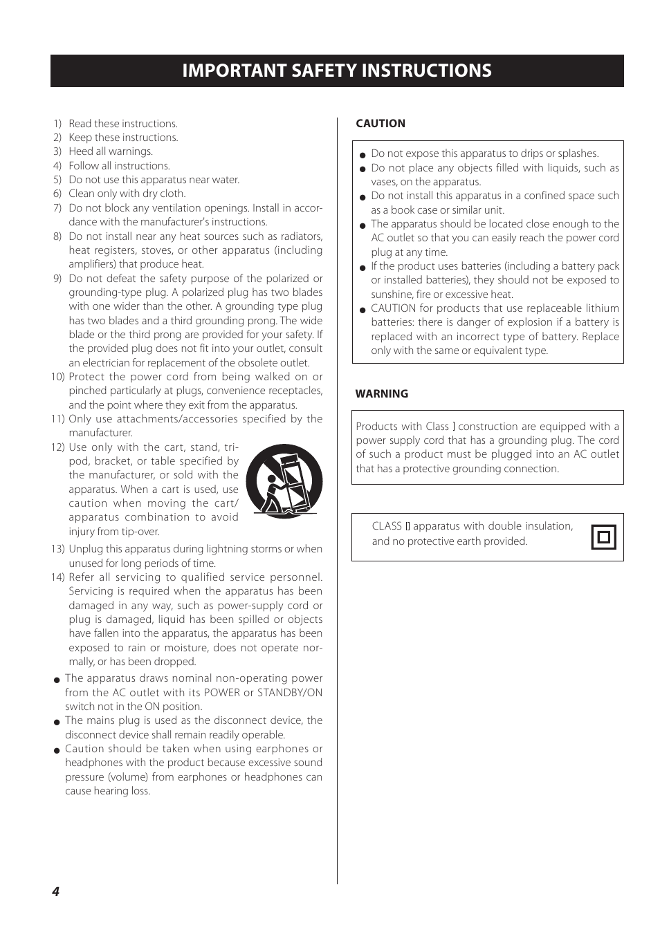 Important safety instructions | Teac NP-H750 User Manual | Page 4 / 176