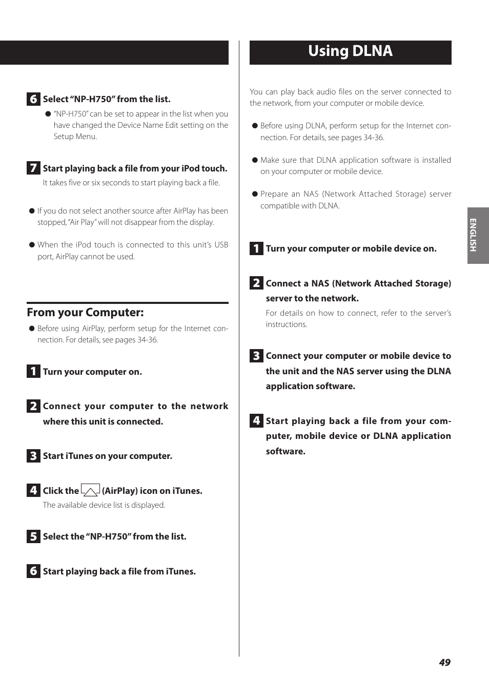 Using dlna | Teac NP-H750 User Manual | Page 49 / 176