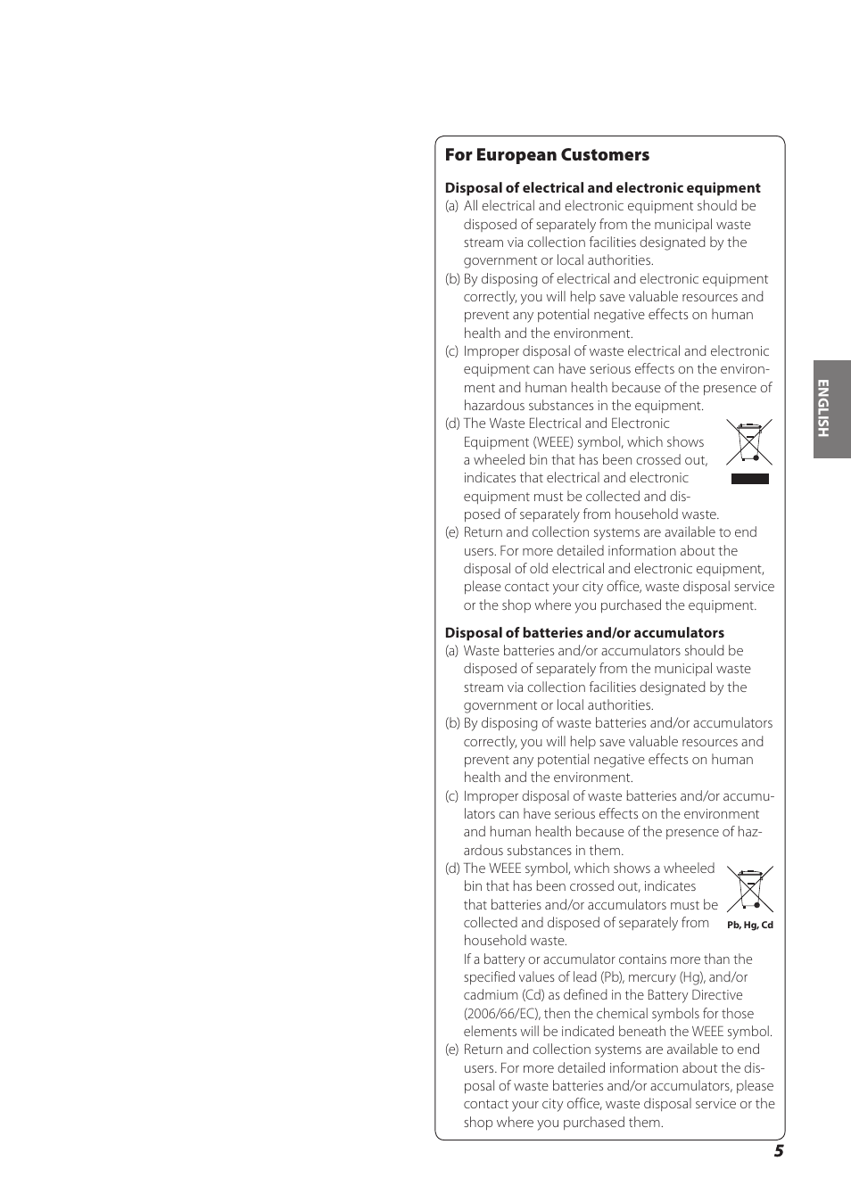 English, For european customers | Teac NP-H750 User Manual | Page 5 / 176