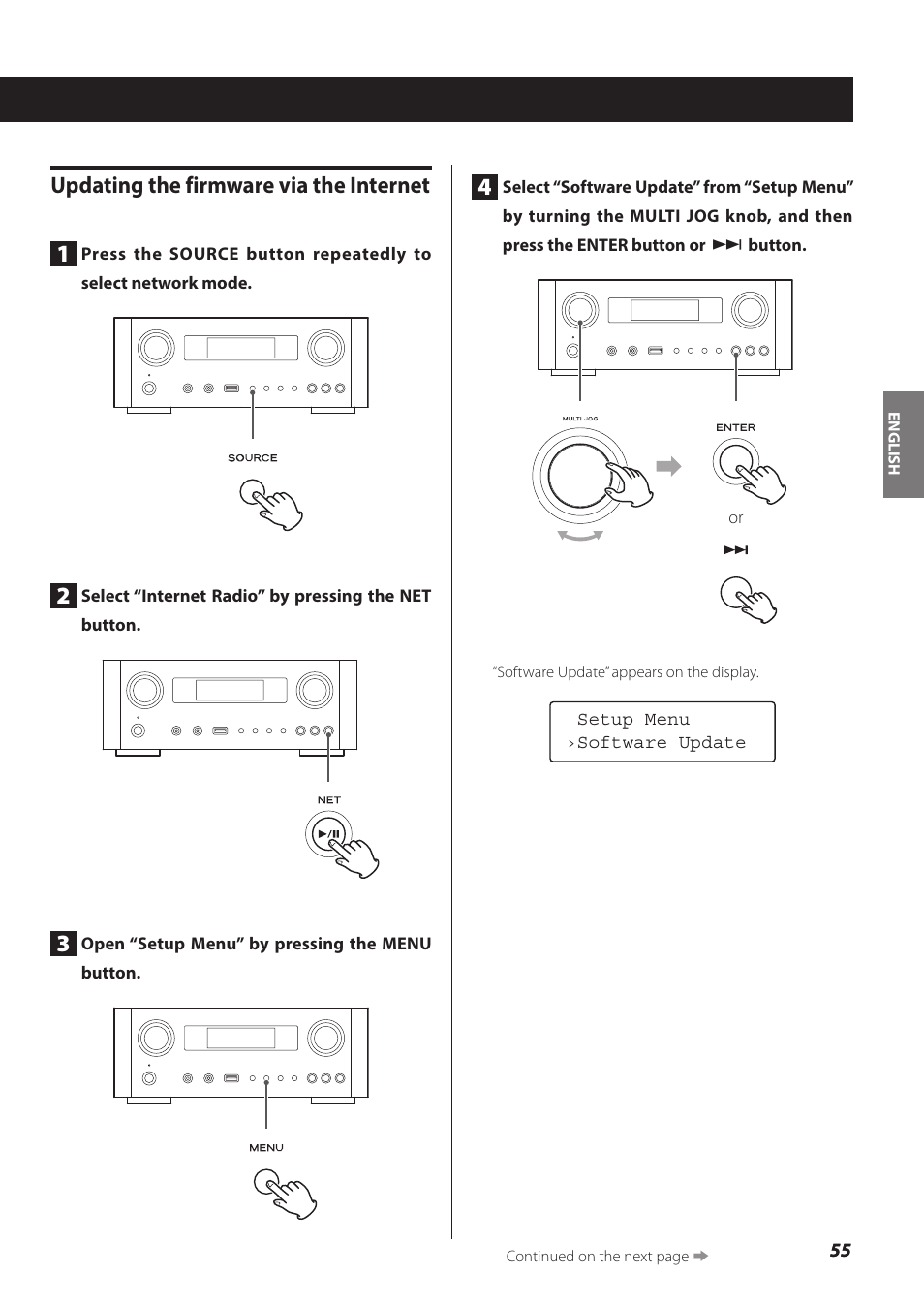 Updating the firmware via the internet 1 | Teac NP-H750 User Manual | Page 55 / 176