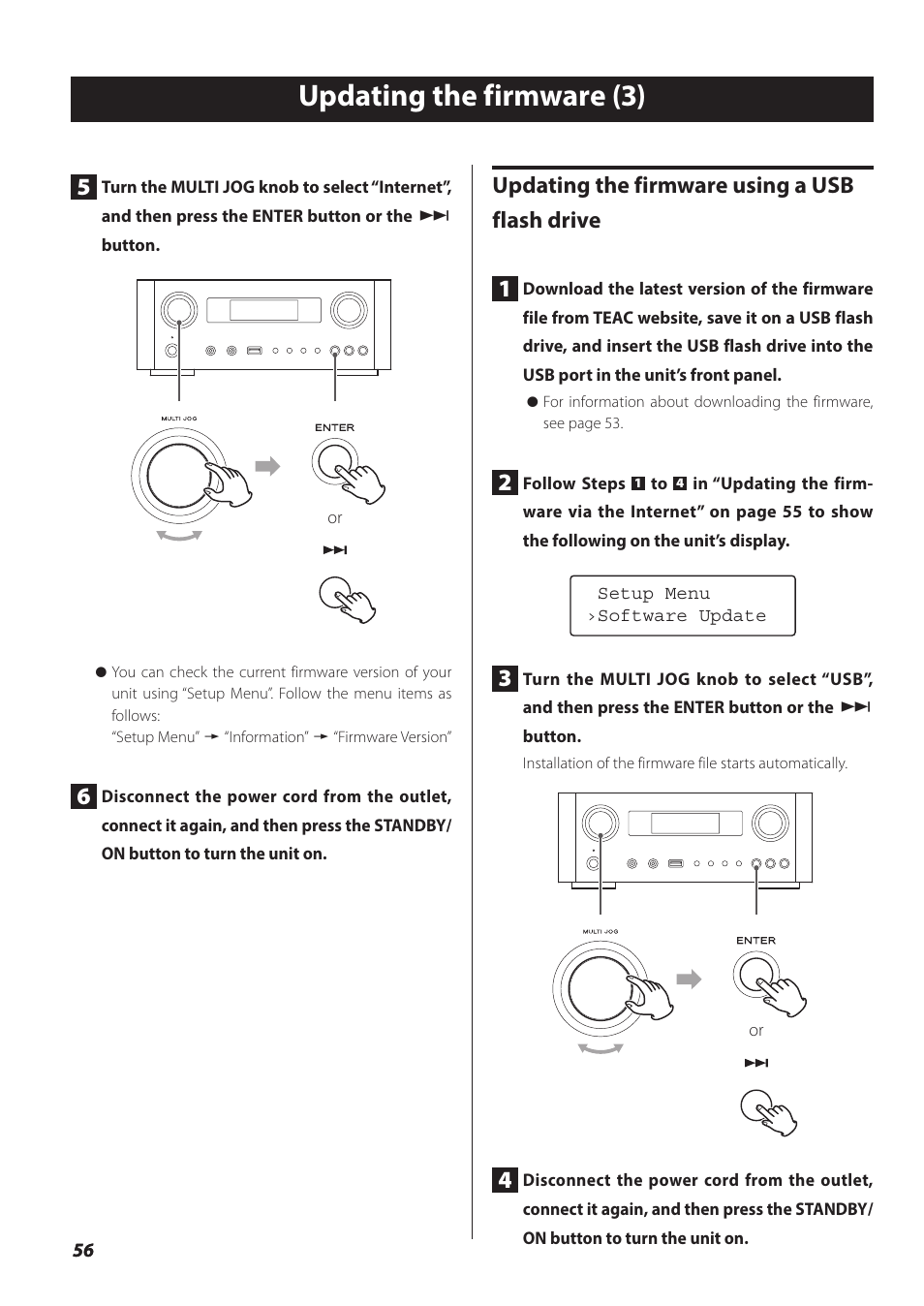 Updating the firmware (3), Updating the firmware using a usb flash drive 1 | Teac NP-H750 User Manual | Page 56 / 176