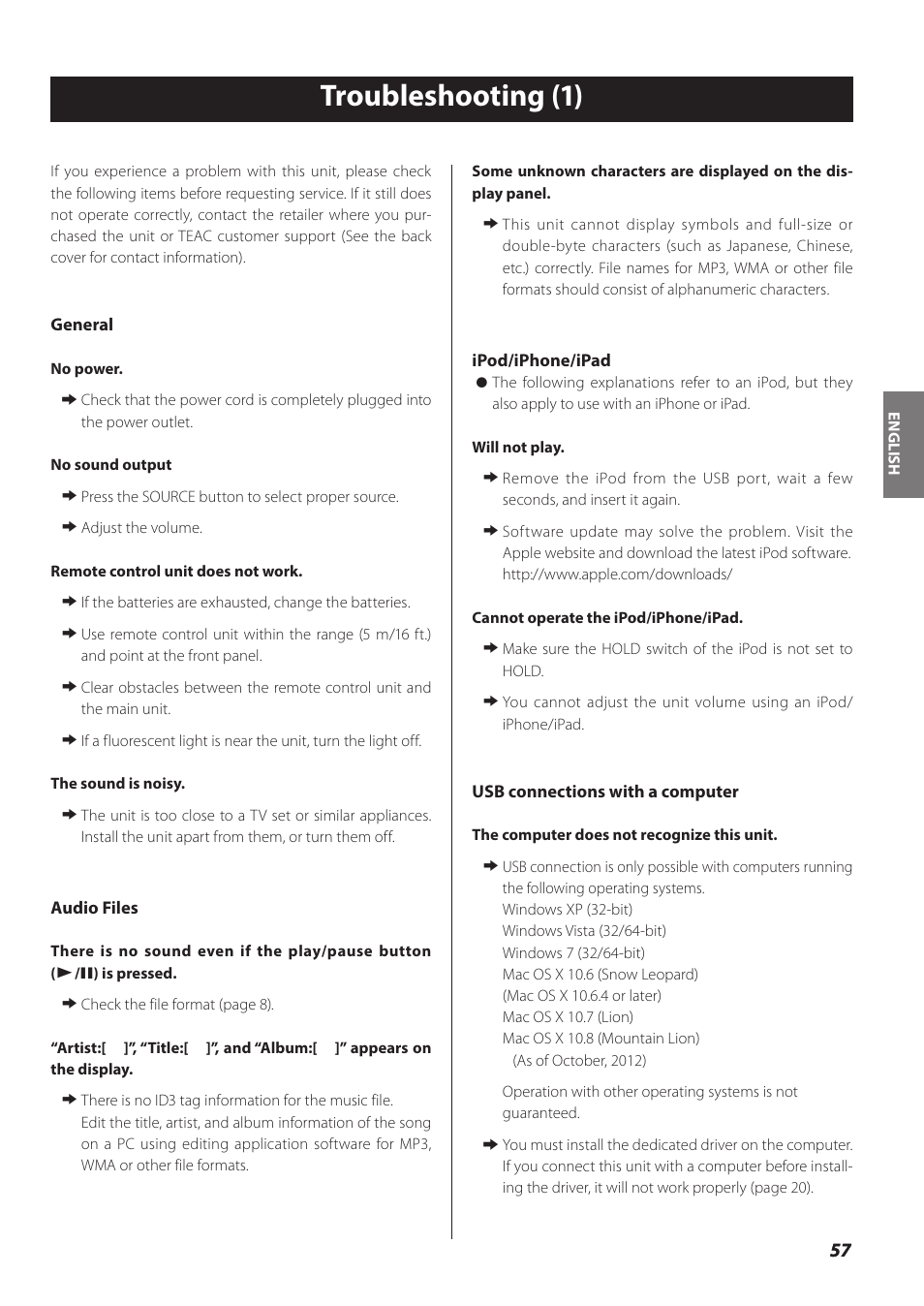 Troubleshooting, Troubleshooting (1) | Teac NP-H750 User Manual | Page 57 / 176