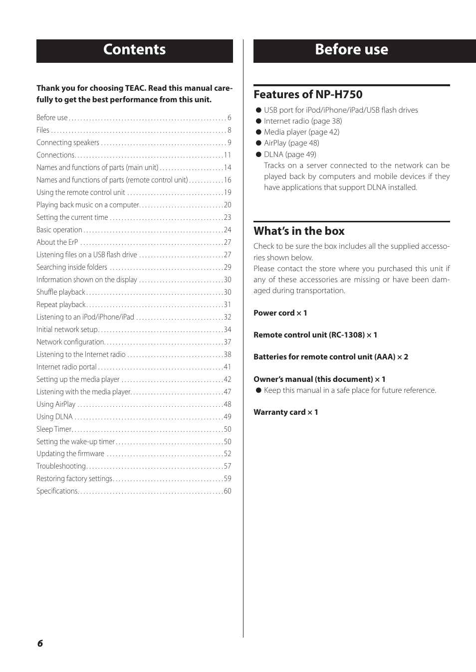 Teac NP-H750 User Manual | Page 6 / 176