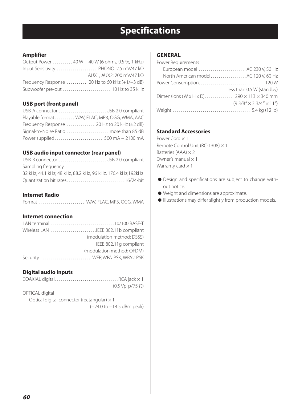 Specifications | Teac NP-H750 User Manual | Page 60 / 176