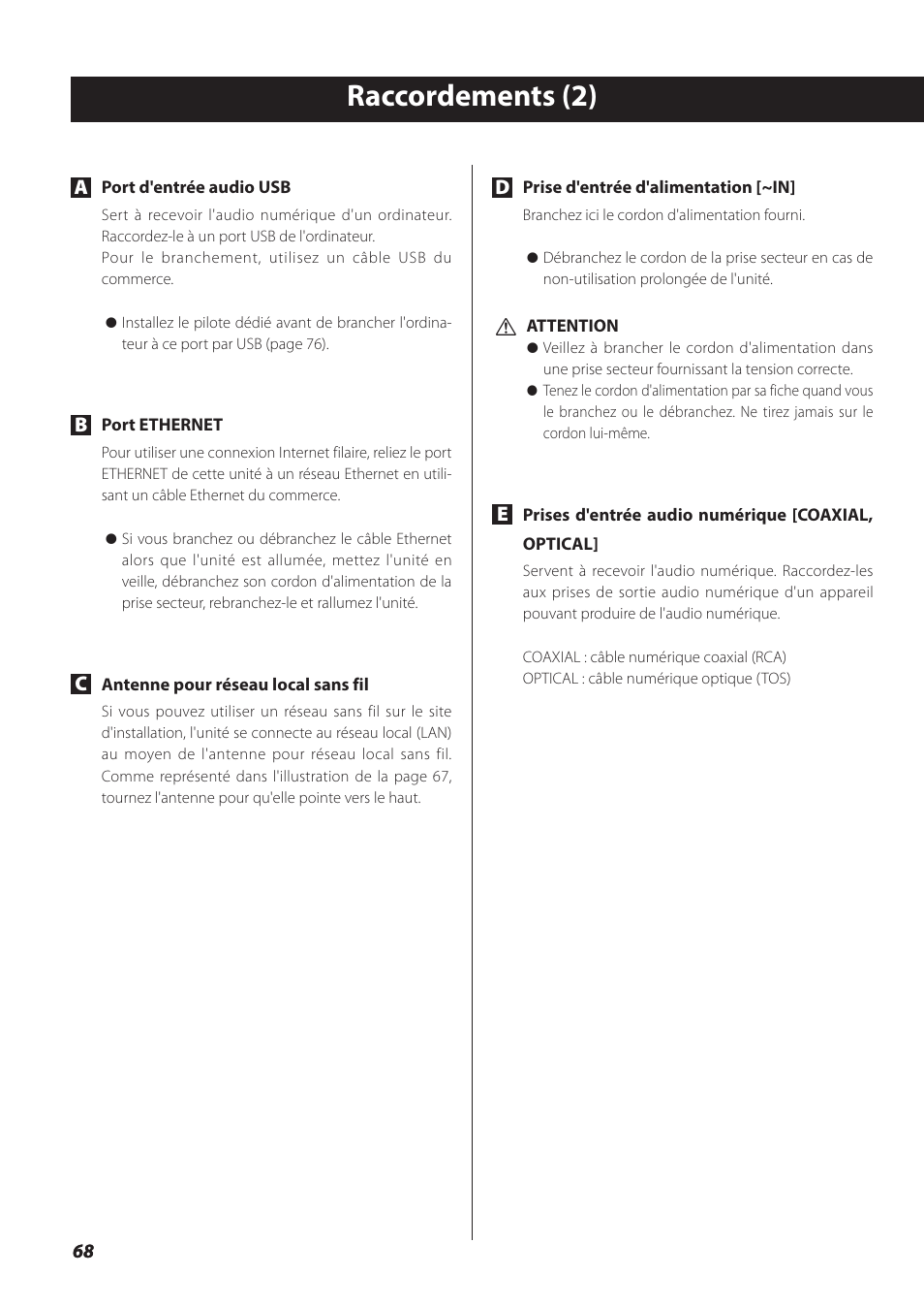 Raccordements (2) | Teac NP-H750 User Manual | Page 68 / 176