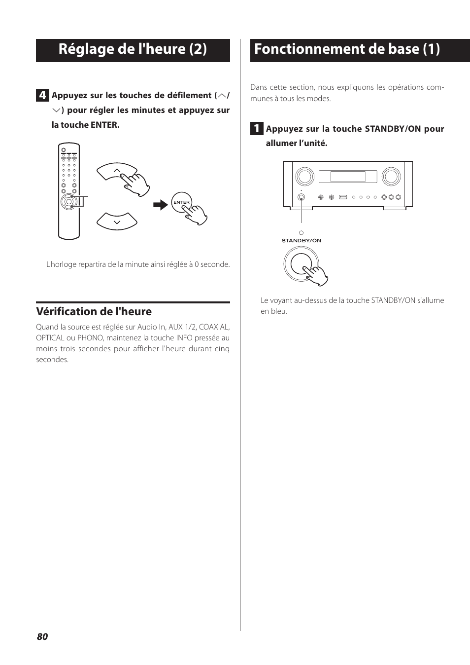 Fonctionnement de base, Fonctionnement de base (1), Réglage de l'heure (2) | Teac NP-H750 User Manual | Page 80 / 176