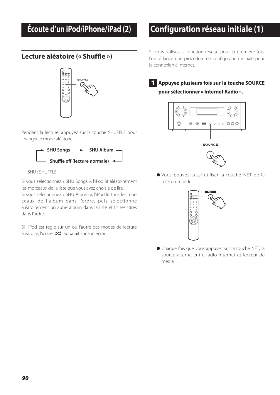 Configuration réseau initiale, Lecture aléatoire (« shuffle ») | Teac NP-H750 User Manual | Page 90 / 176