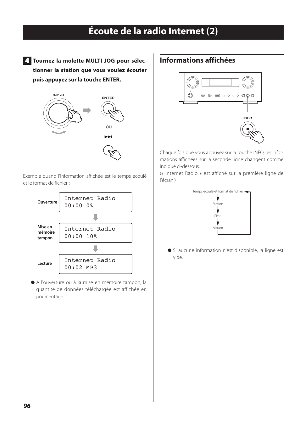 Écoute de la radio internet (2), Informations affichées | Teac NP-H750 User Manual | Page 96 / 176