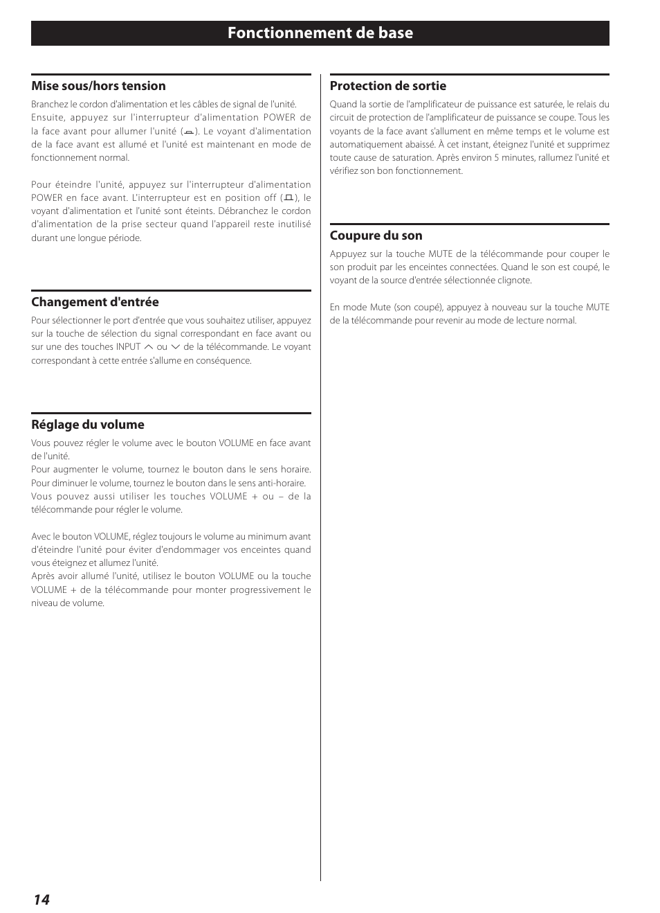 Fonctionnement de base | Teac AI-1000 User Manual | Page 14 / 40