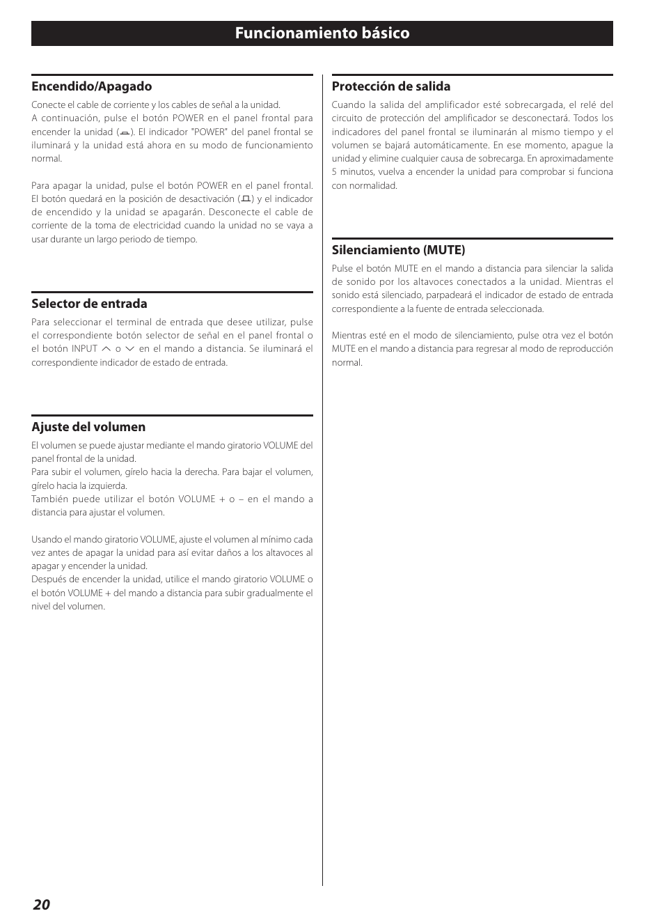 Funcionamiento básico | Teac AI-1000 User Manual | Page 20 / 40