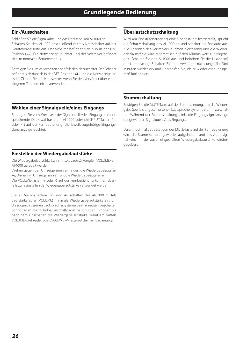 Grundlegende bedienung | Teac AI-1000 User Manual | Page 26 / 40