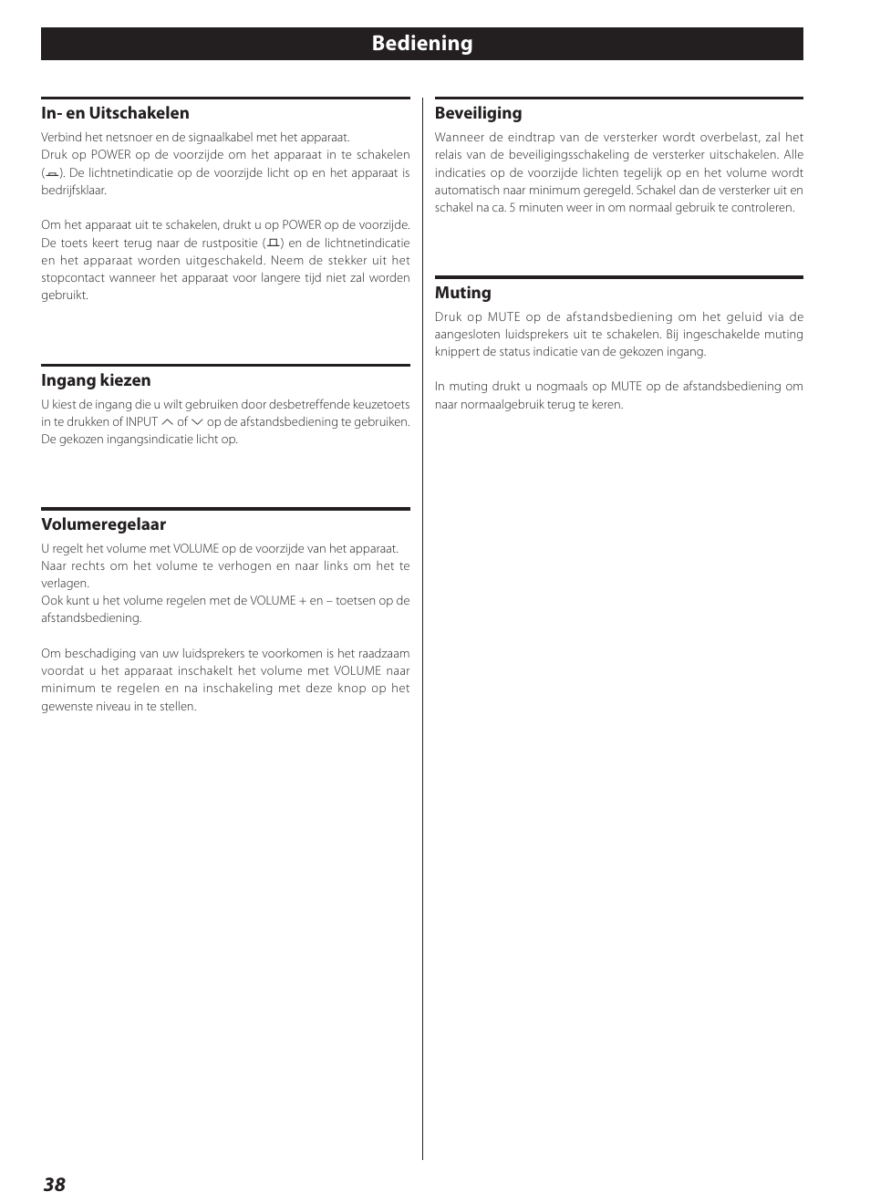 Bediening | Teac AI-1000 User Manual | Page 38 / 40