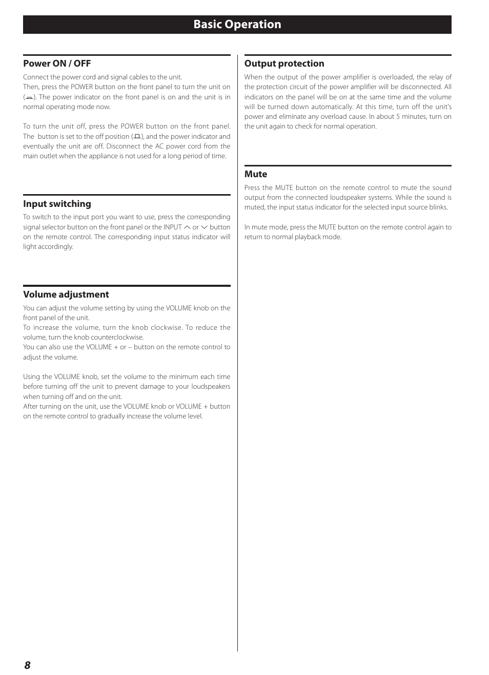 Basic operation | Teac AI-1000 User Manual | Page 8 / 40