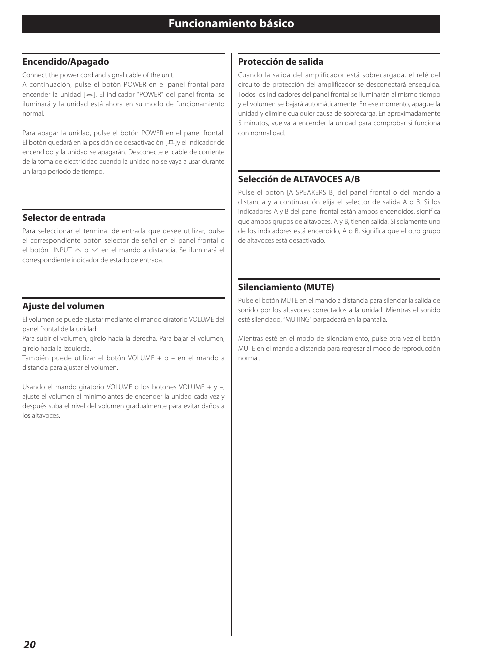 Funcionamiento básico | Teac AI-2000 User Manual | Page 20 / 36