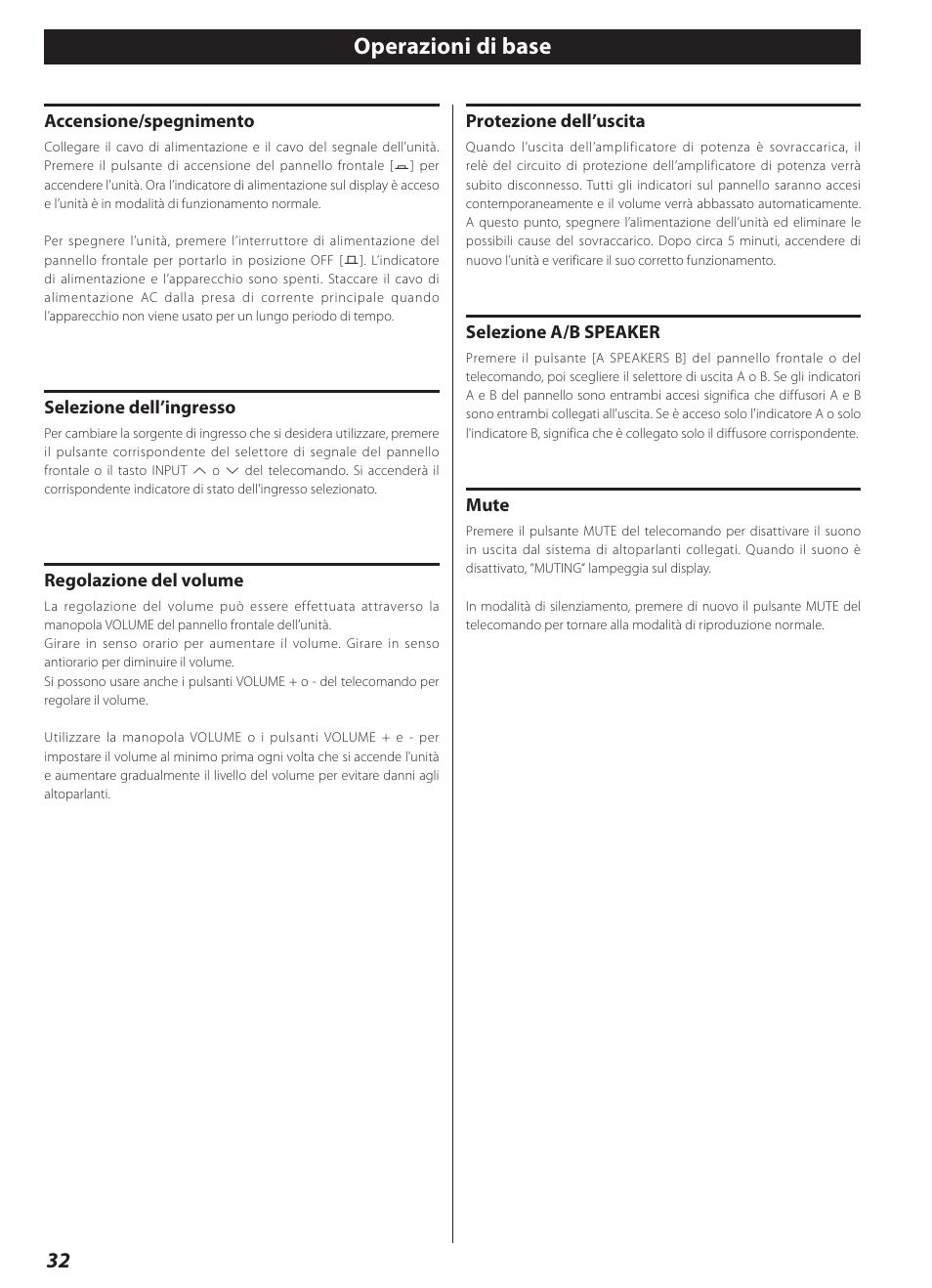 Operazioni di base | Teac AI-2000 User Manual | Page 32 / 36