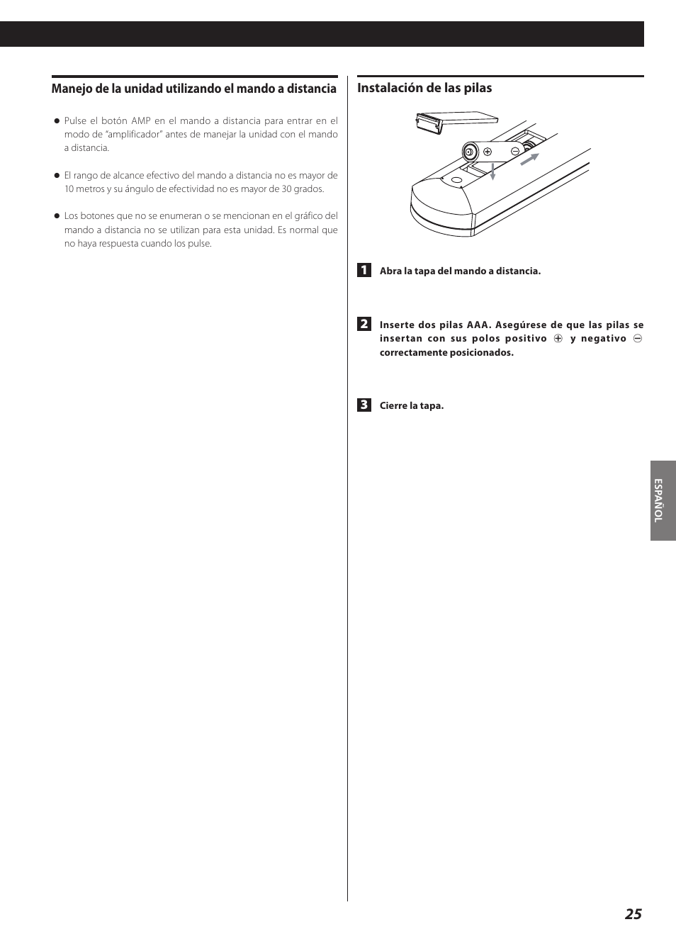 Instalación de las pilas 1 | Teac AI-3000 User Manual | Page 25 / 52