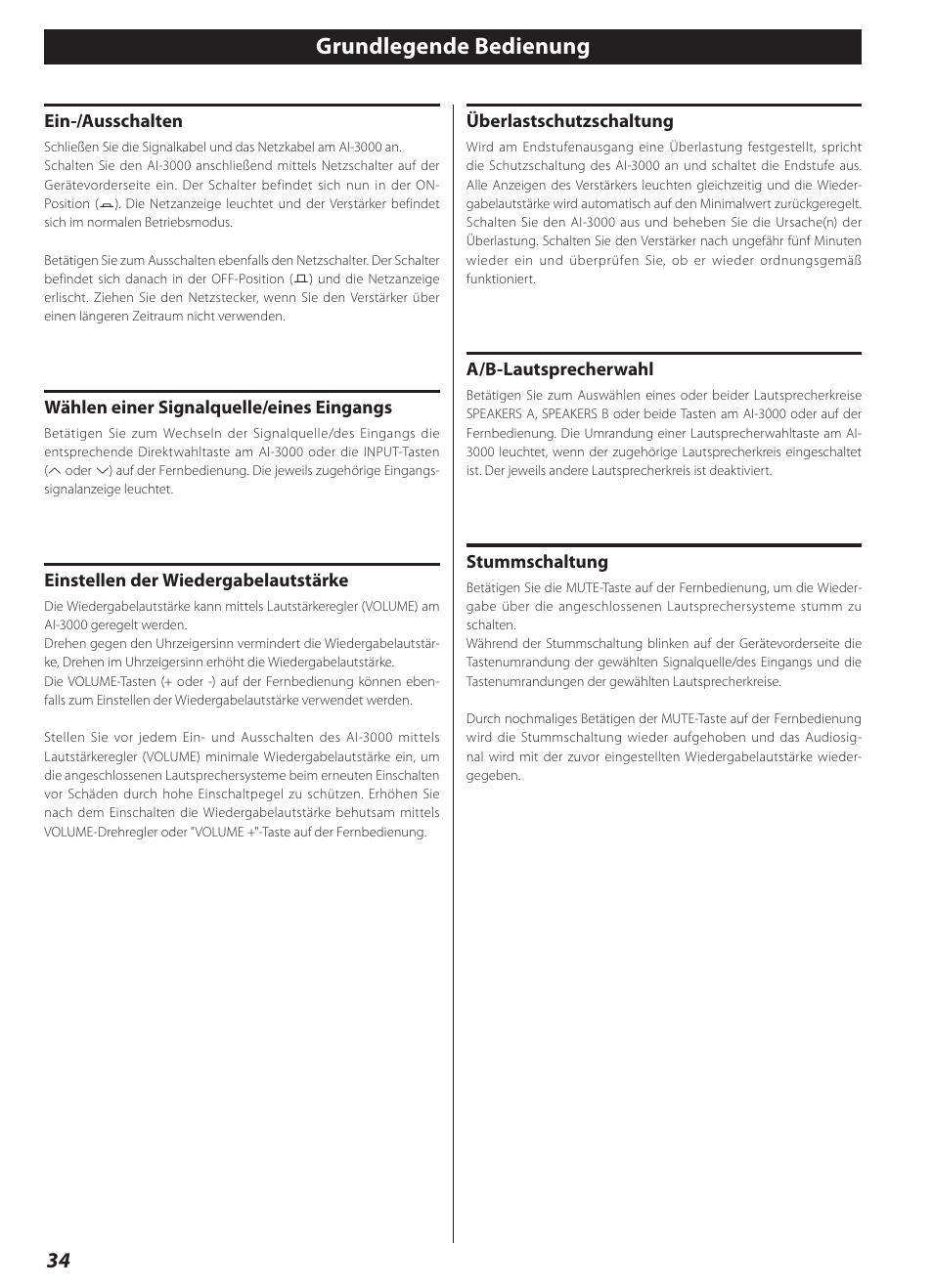 Grundlegende bedienung | Teac AI-3000 User Manual | Page 34 / 52