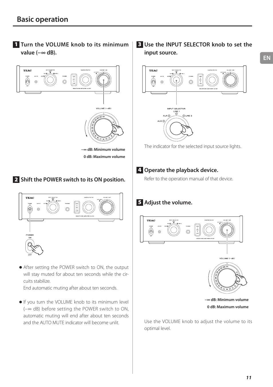 Basic operation | Teac HA-501 User Manual | Page 11 / 36