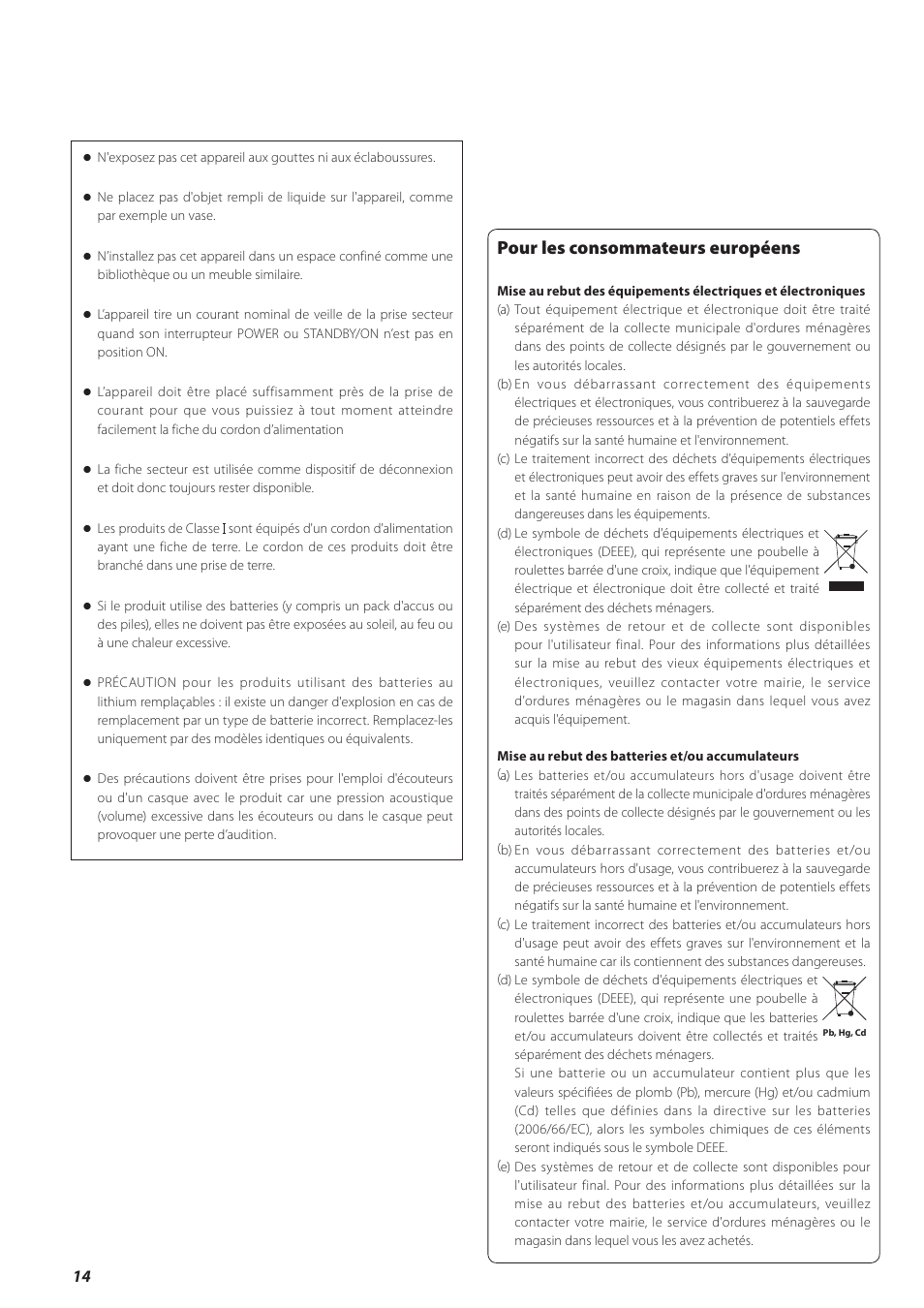 Français, Pour les consommateurs européens | Teac HA-501 User Manual | Page 14 / 36