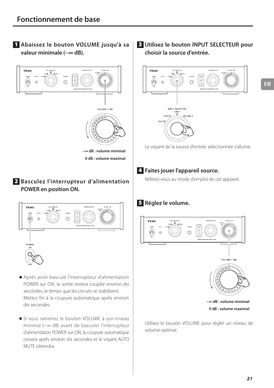 Fonctionnement de base | Teac HA-501 User Manual | Page 21 / 36