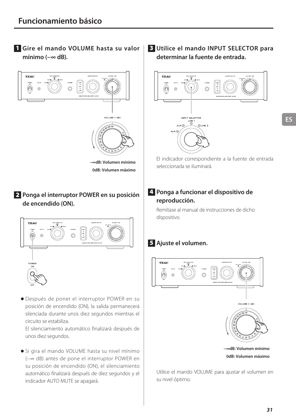 Funcionamiento básico | Teac HA-501 User Manual | Page 31 / 36