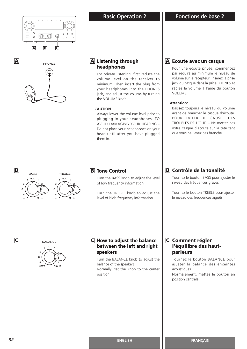 Basic operation 2, Fonctions de base 2 | Teac AG-H300MKIII User Manual | Page 32 / 60