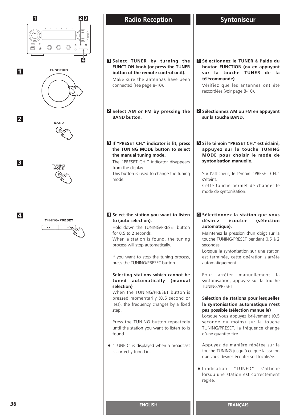 Radio reception, Syntoniseur | Teac AG-H300MKIII User Manual | Page 36 / 60