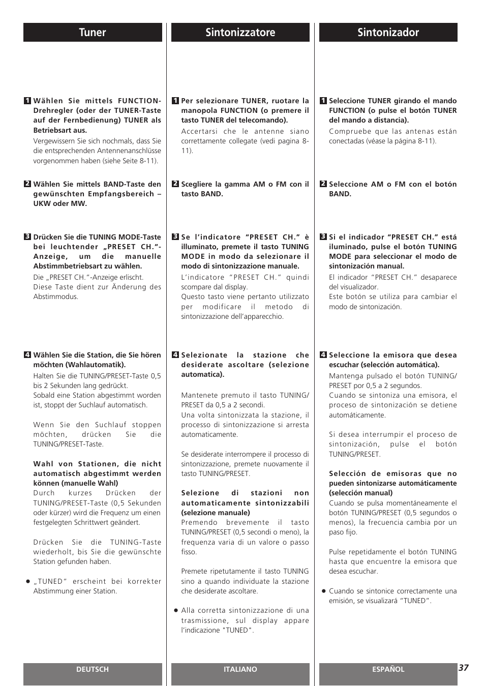 Sintonizador, Tuner, Sintonizzatore | Teac AG-H300MKIII User Manual | Page 37 / 60