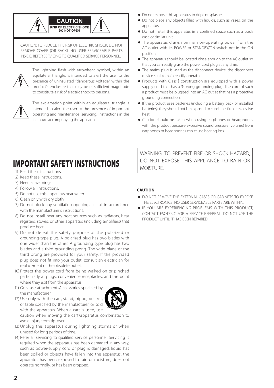 Important safety instructions | Teac A-02 User Manual | Page 2 / 36