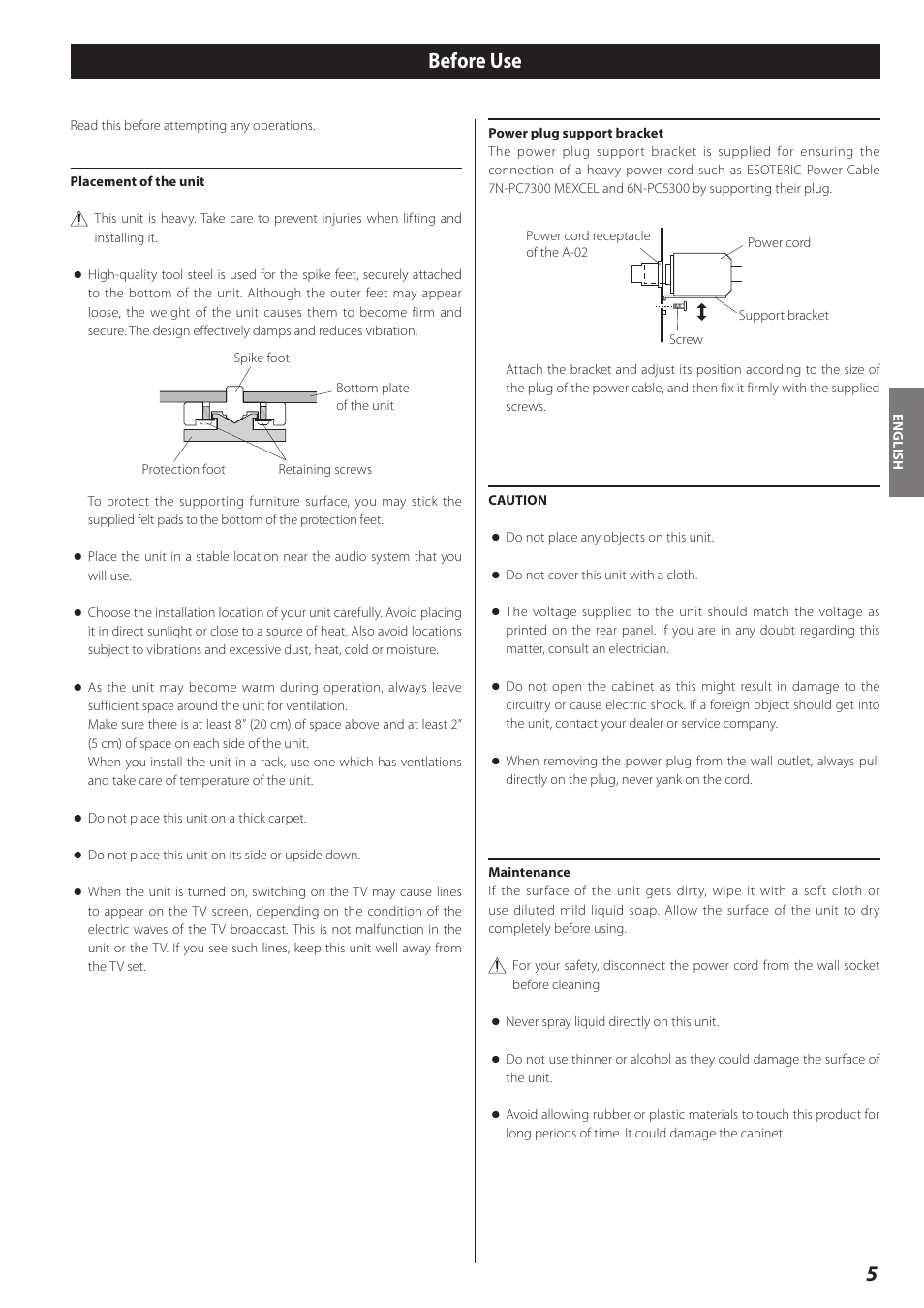 Before use, 5before use | Teac A-02 User Manual | Page 5 / 36