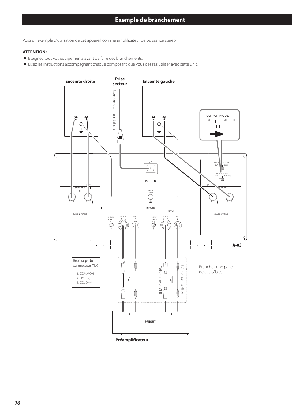 Exemple de branchement | Teac A-03 User Manual | Page 16 / 28