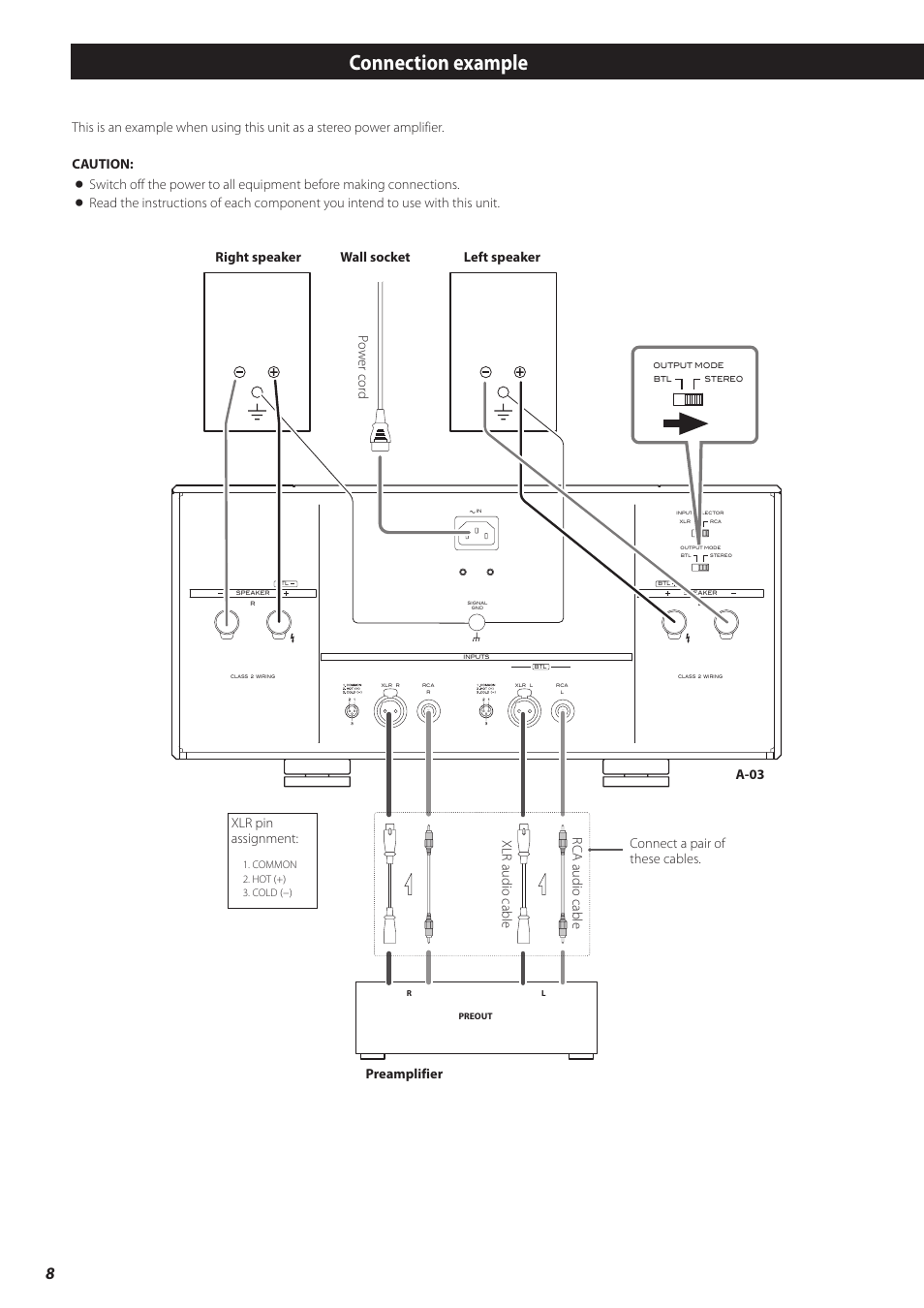 Connection example | Teac A-03 User Manual | Page 8 / 28