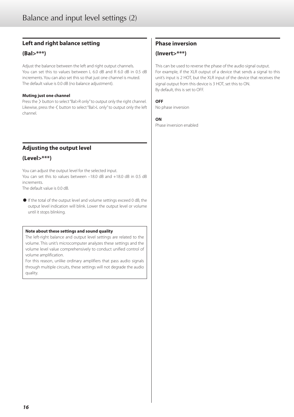 Balance and input level settings (2) | Teac C-02 User Manual | Page 16 / 68