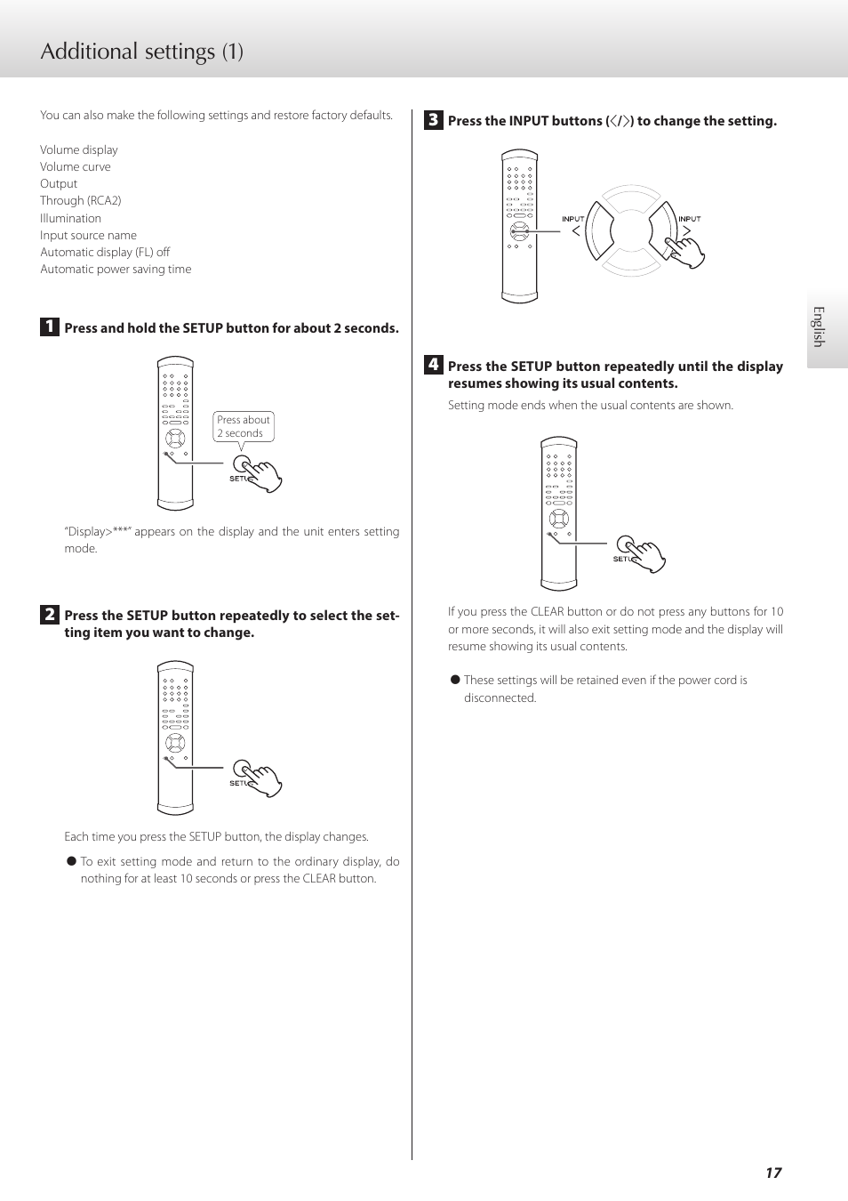 Additional settings, And 17, Additional settings (1) | Teac C-02 User Manual | Page 17 / 68