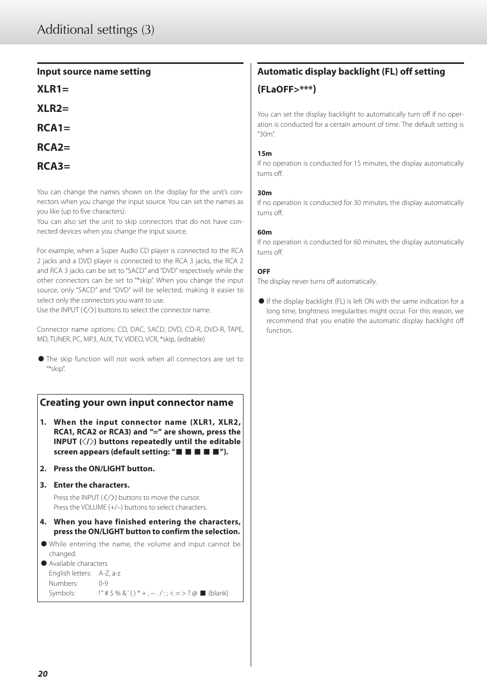 Additional settings (3), Creating your own input connector name | Teac C-02 User Manual | Page 20 / 68