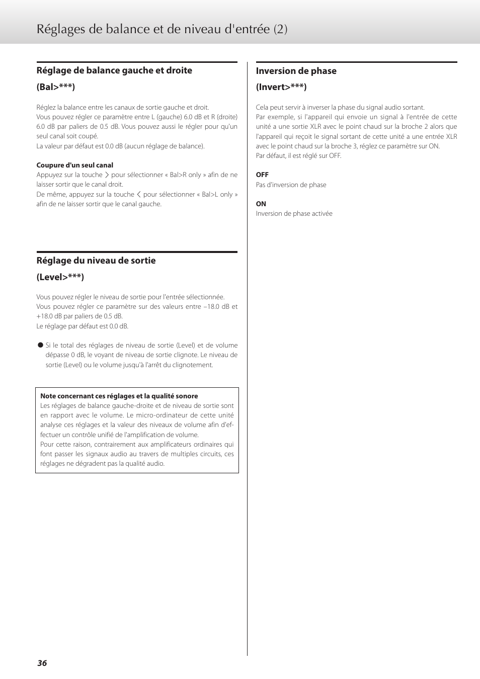 Réglages de balance et de niveau d'entrée (2) | Teac C-02 User Manual | Page 36 / 68