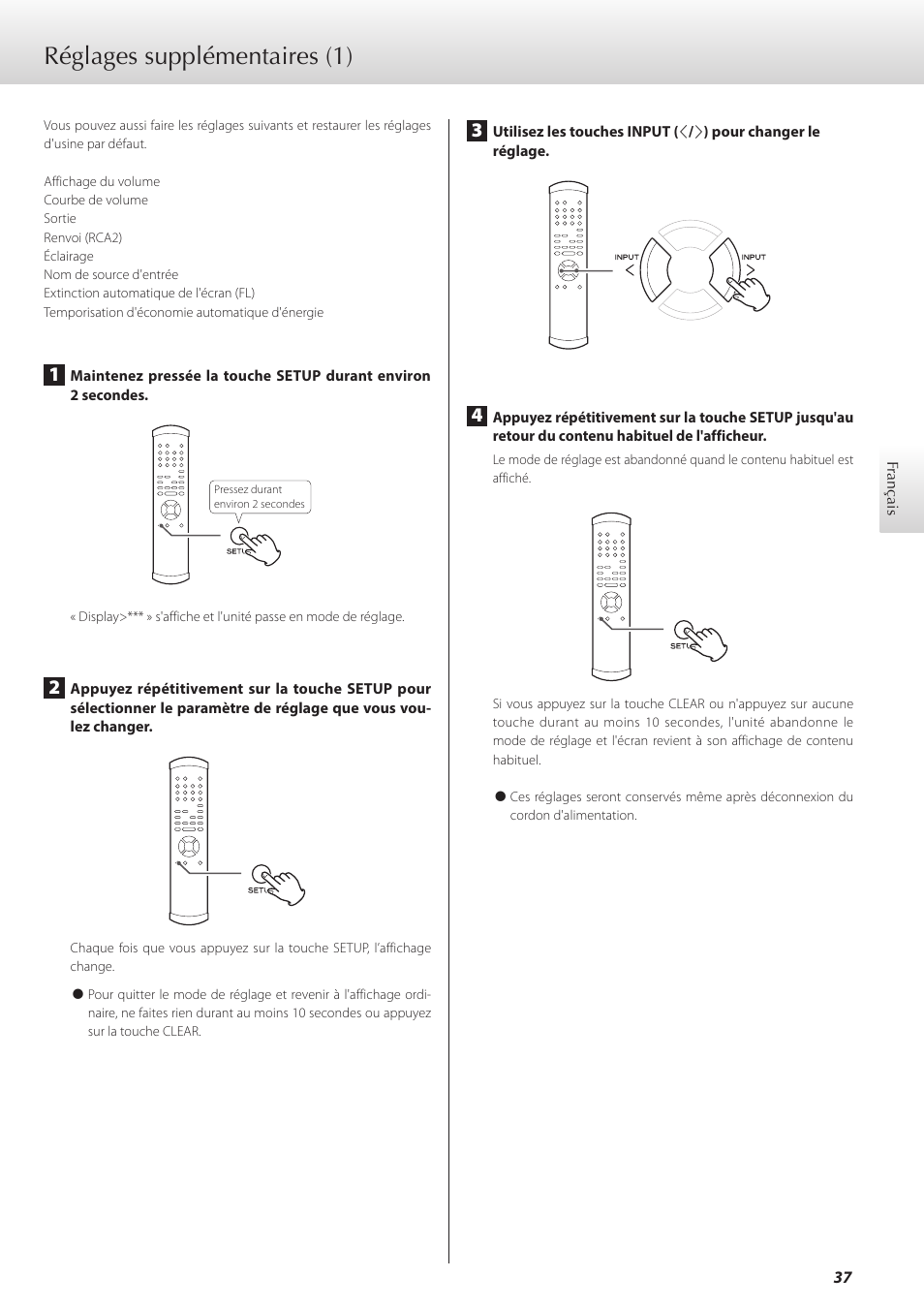 Réglages supplémentaires, Et 37, Réglages supplémentaires (1) | Teac C-02 User Manual | Page 37 / 68