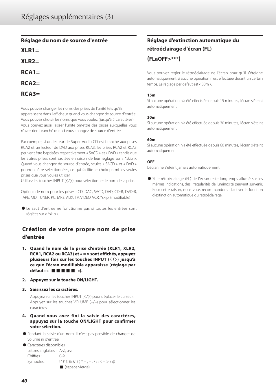 Réglages supplémentaires (3), Création de votre propre nom de prise d'entrée | Teac C-02 User Manual | Page 40 / 68