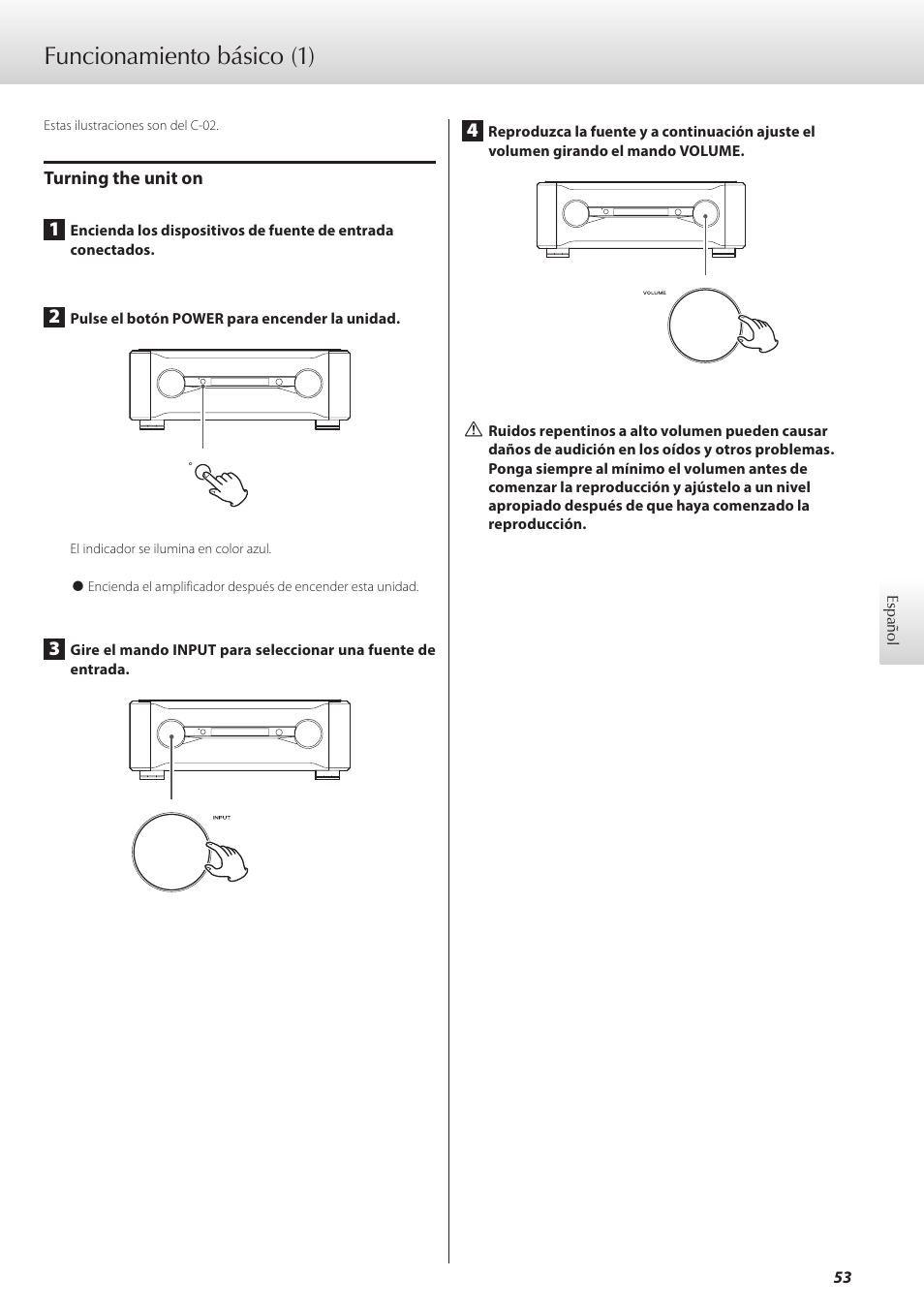 Funcionamiento básico, Inas 53, Funcionamiento básico (1) | Teac C-02 User Manual | Page 53 / 68